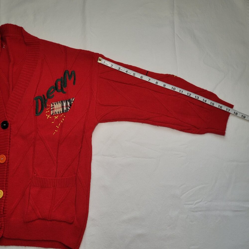 Ebossy Knit Cardigan Red Colorful Embroidery Patches Women Medium Streetwear Y2K - Picture 11 of 11
